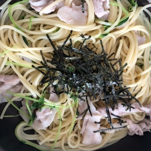 豚肉と豆菜（豆苗）の簡単和風パスタ